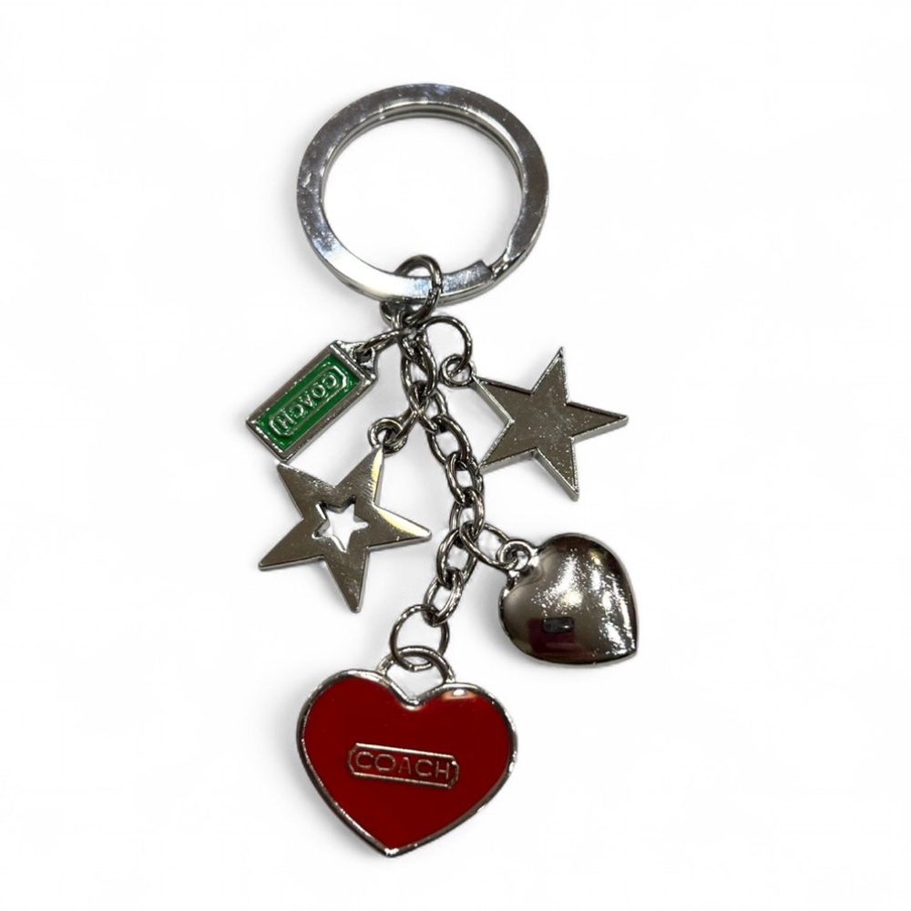 Vintage Y2K Coach Charm Keychain Heart Stars Red Green Bag Charm - Picture 1 of 3
